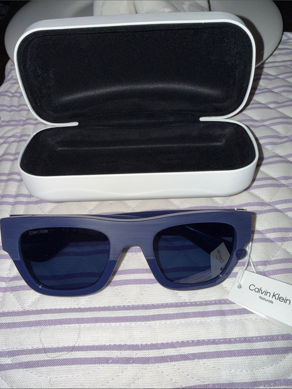 Calvin Klein Navy Blue Square Sunglasses with White Case